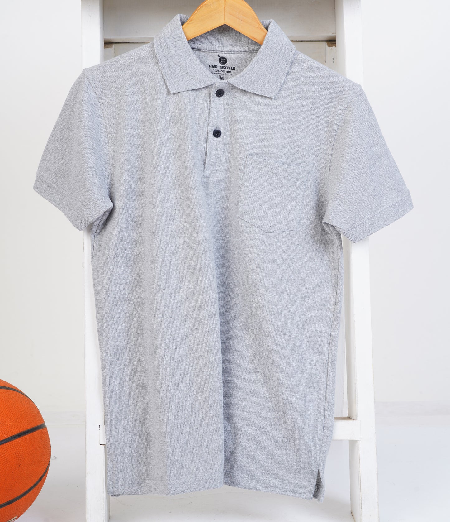 Pure Cotton Collar Polo Pocket T Shirts (Melange Grey)