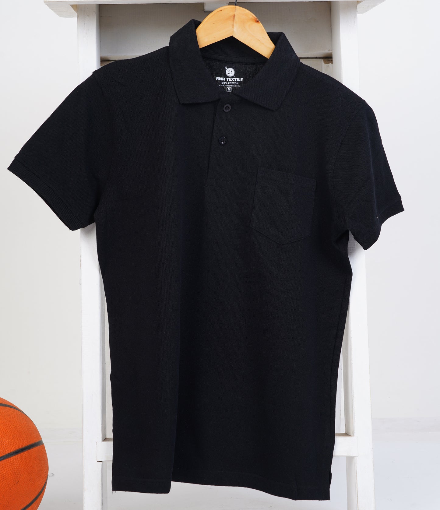 Pure Cotton Collar Polo Pocket T Shirts (Black)