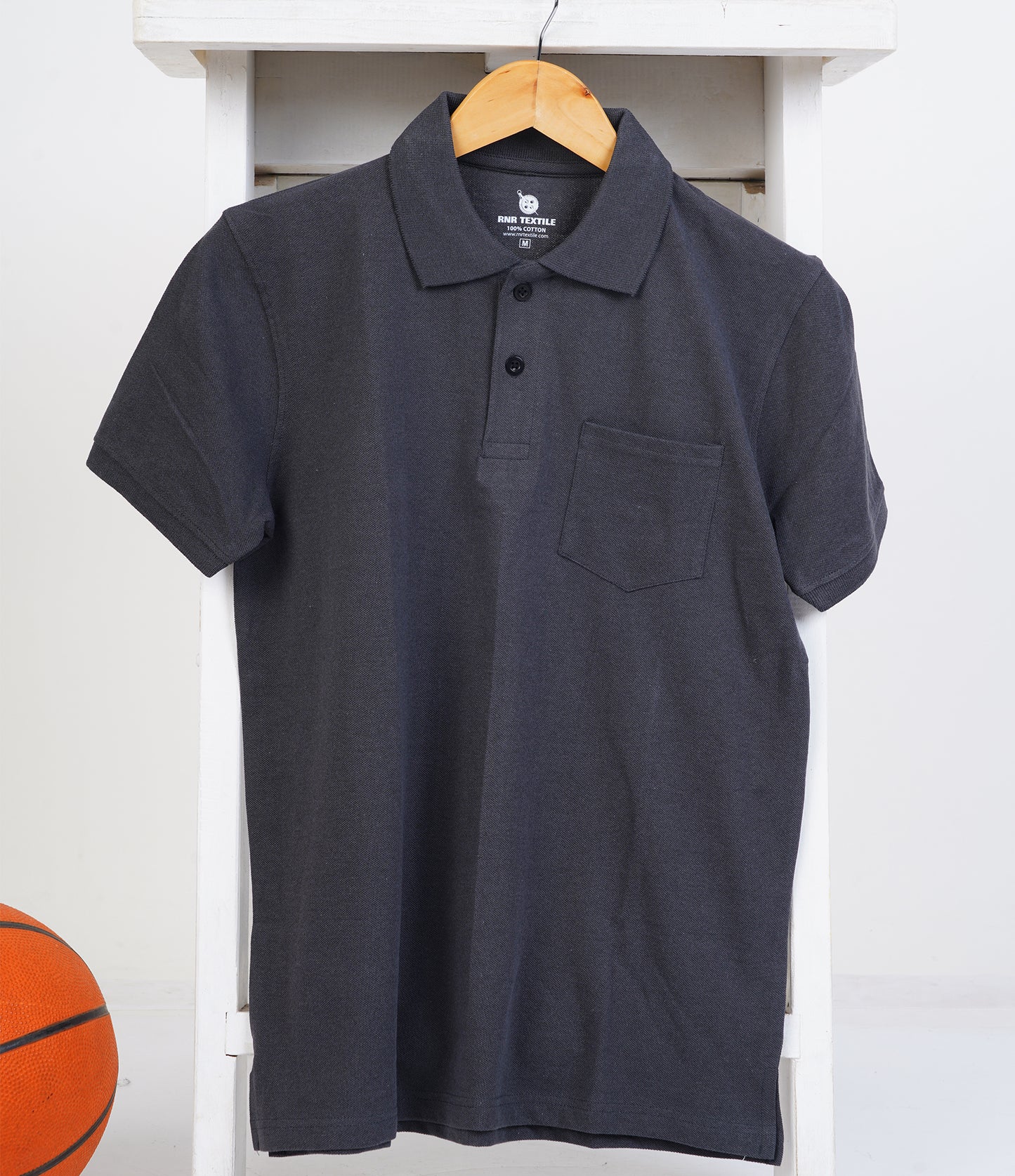 Pure Cotton Collar Polo Pocket T Shirts (Dark Grey)