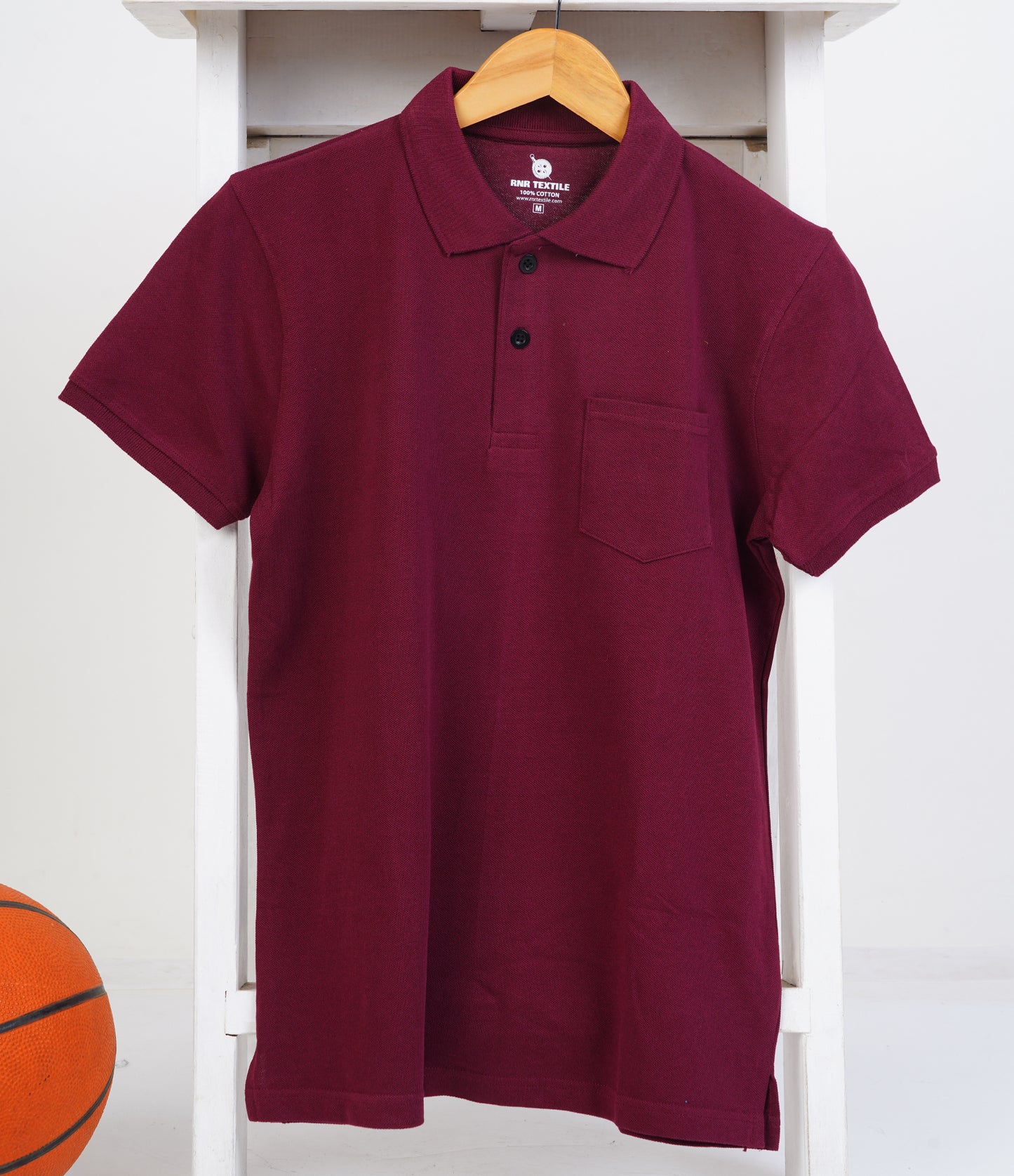 Pure Cotton Collar Polo Pocket T Shirts (Maroon)