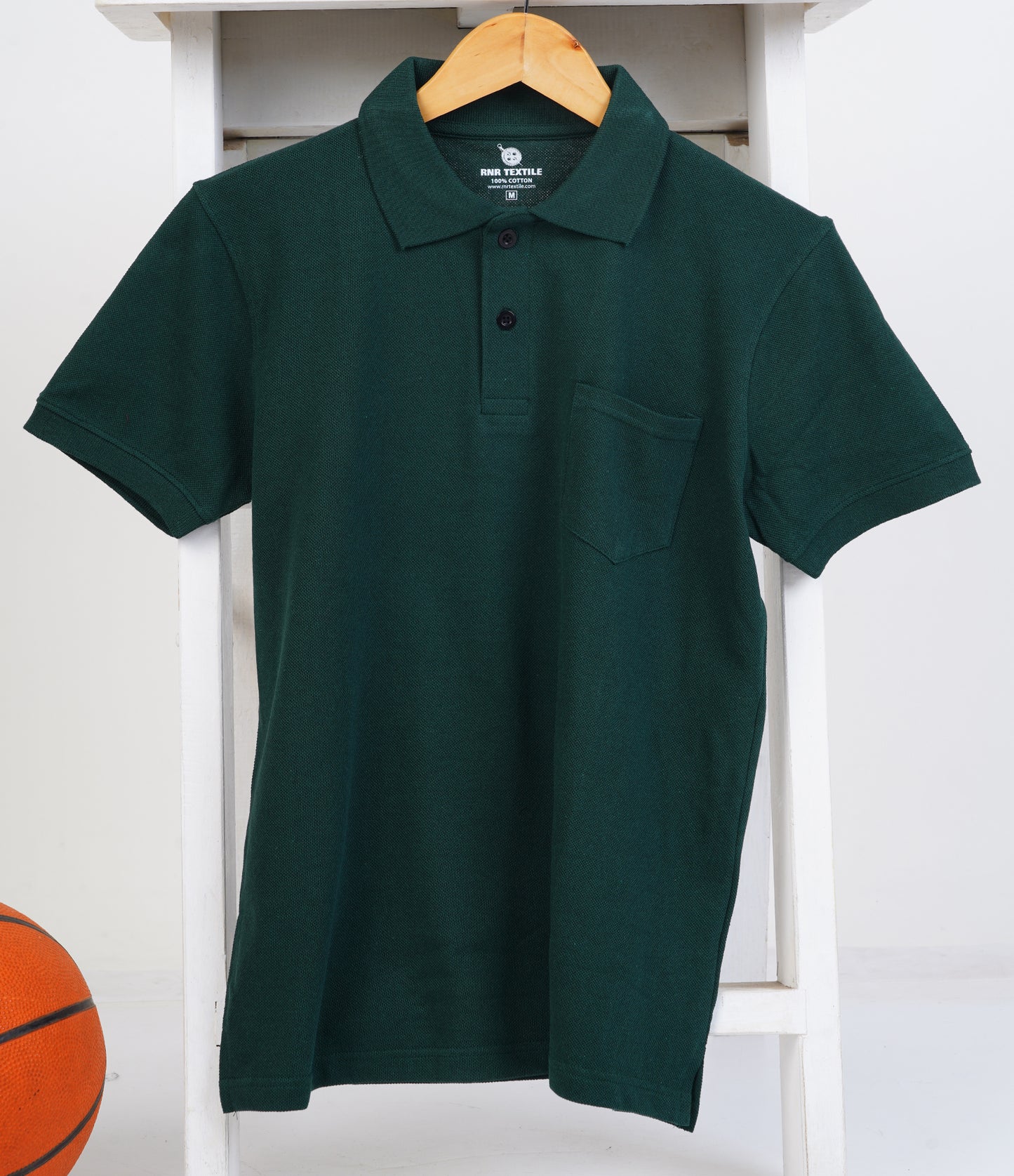 Pure Cotton Collar Polo Pocket T Shirts (Bottle Green)