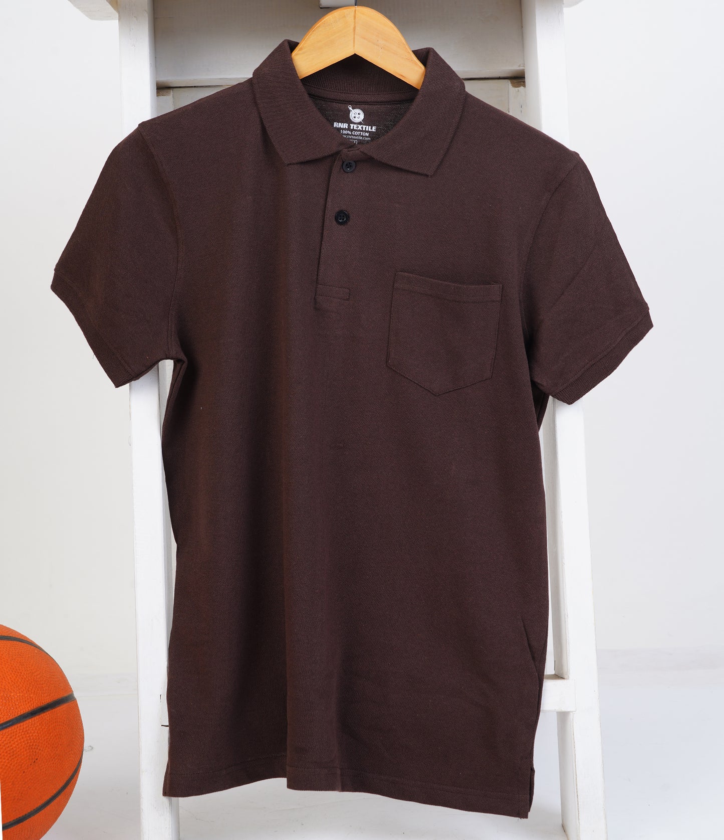 Pure Cotton Collar Polo Pocket T Shirts (Coffee Brown)