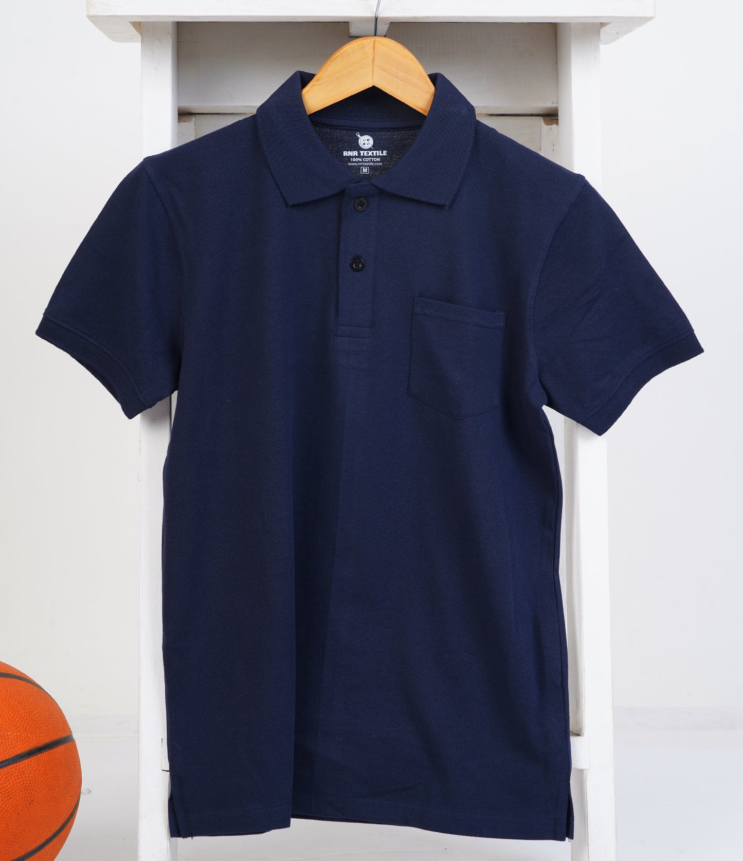 Pure Cotton Collar Polo Pocket T Shirts (Navy)