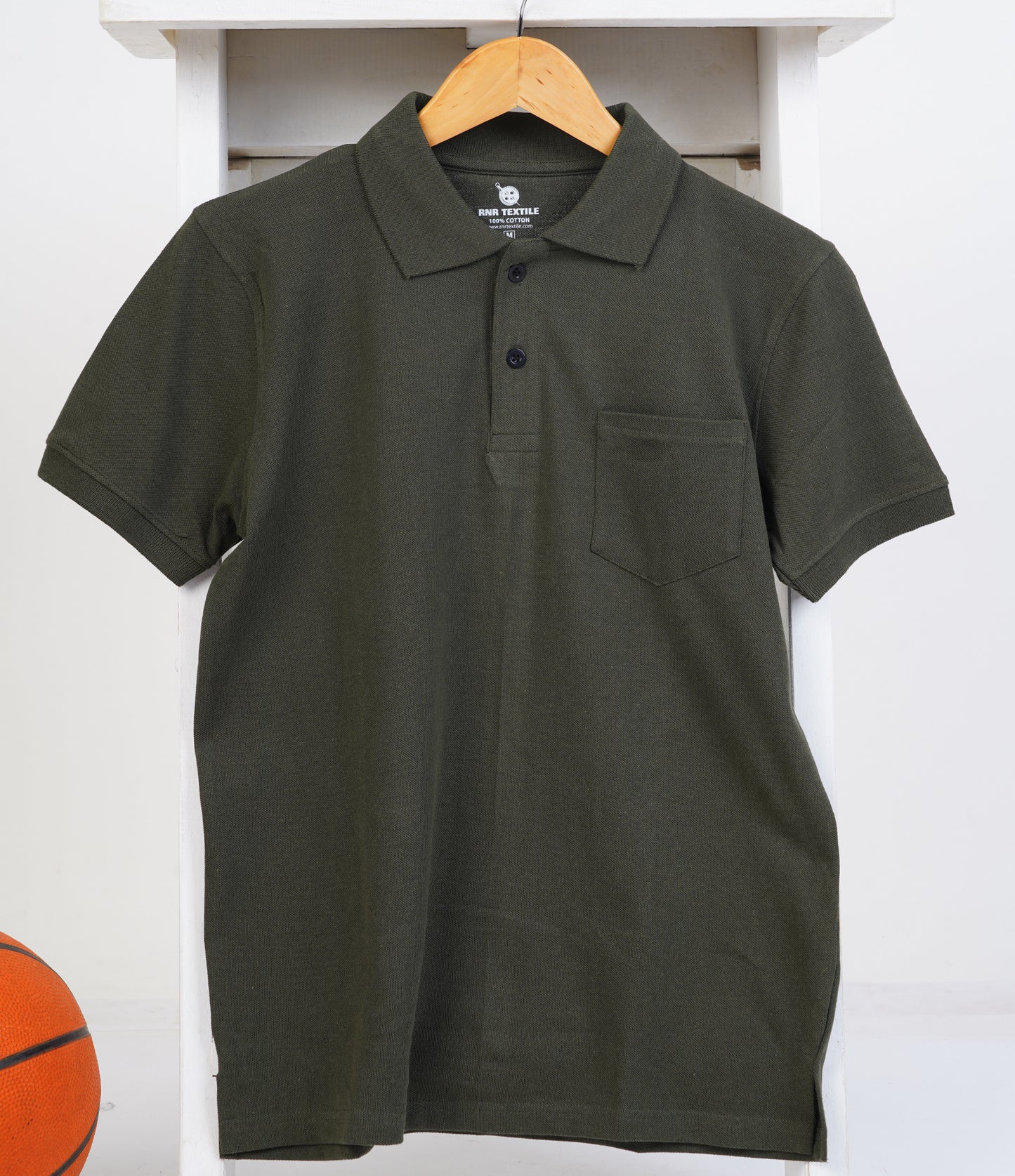 Pure Cotton Collar Polo Pocket T Shirts (Military Green)