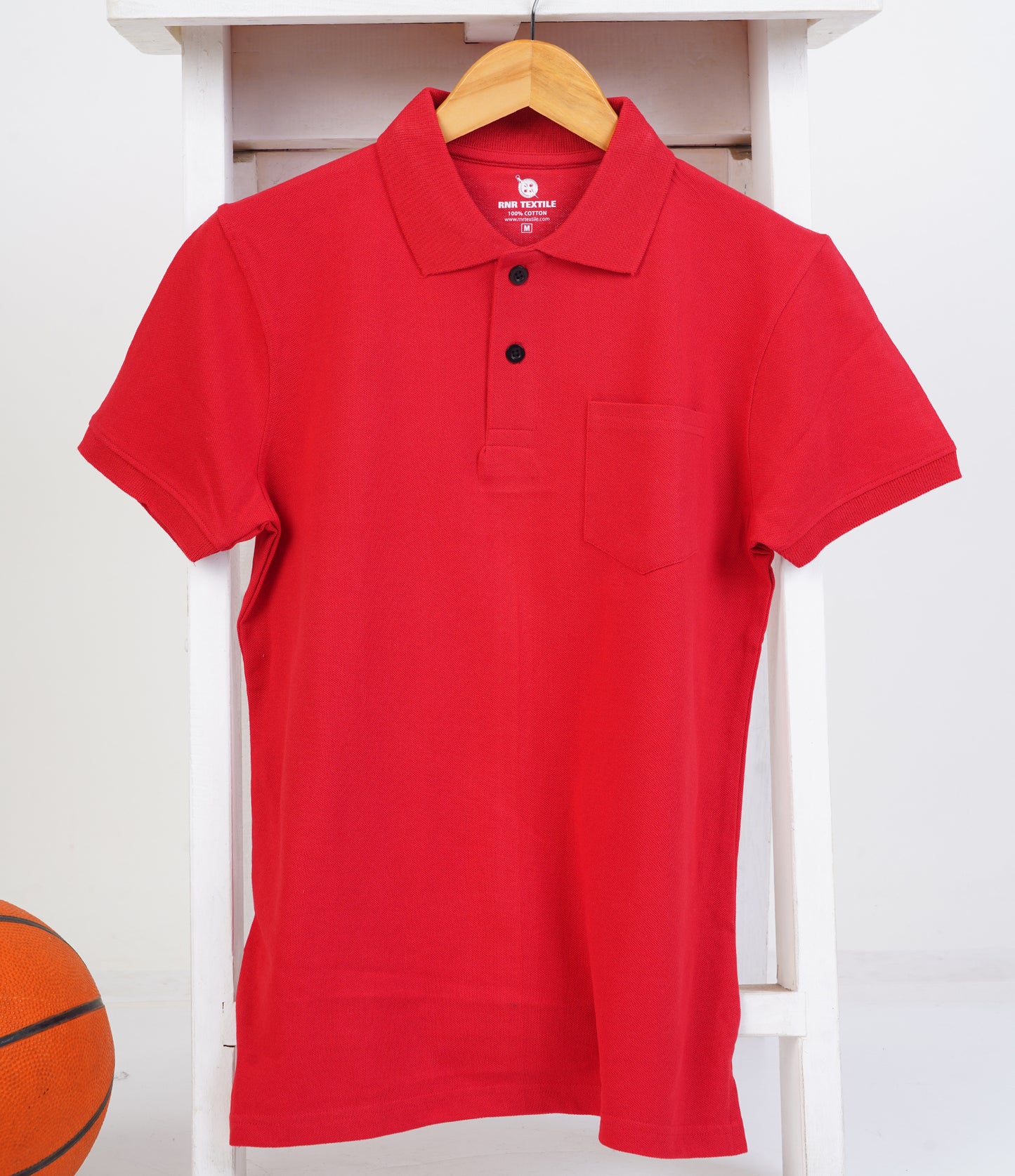 Pure Cotton Collar Polo Pocket T Shirts (Red)