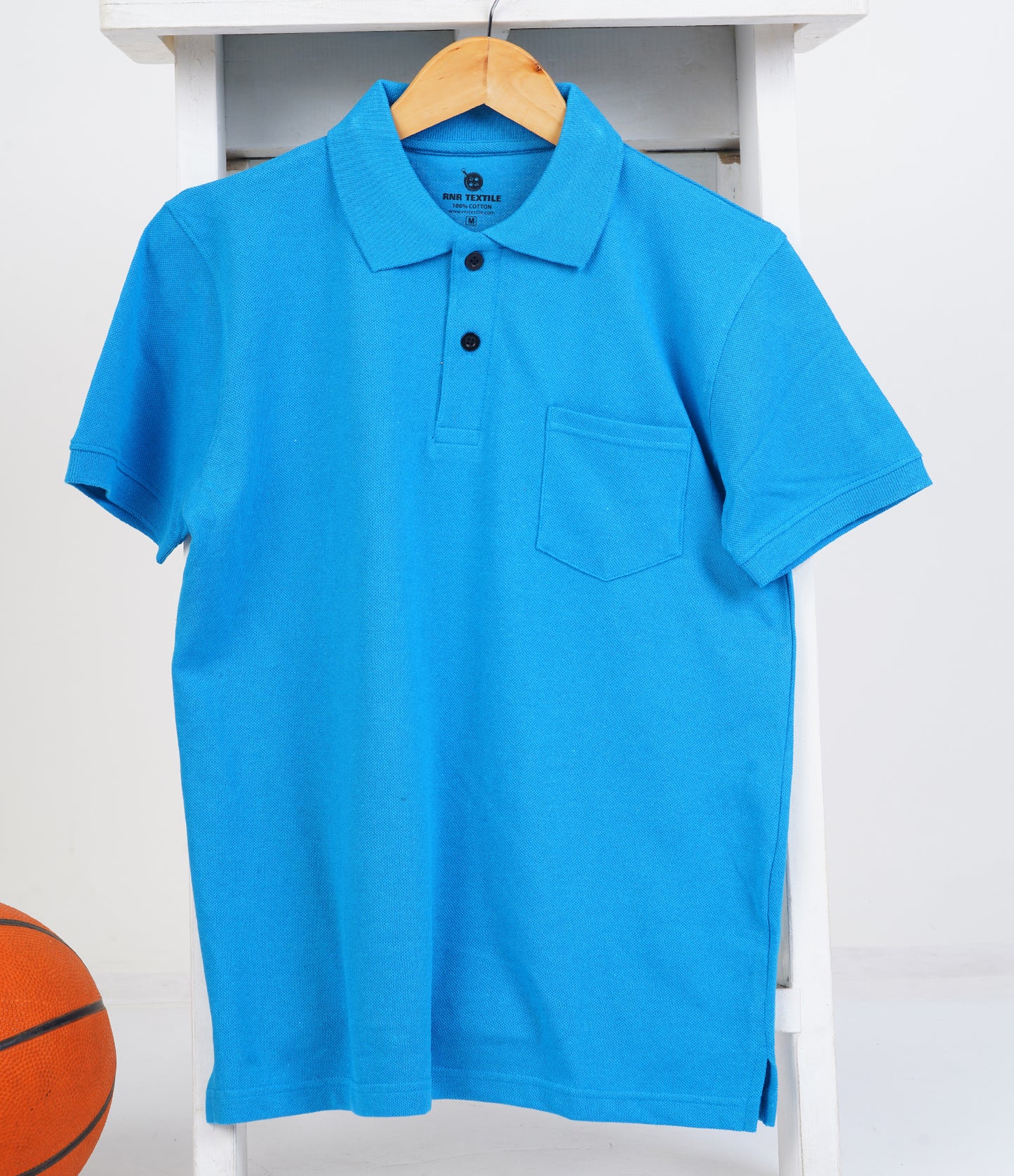 Pure Cotton Collar Polo Pocket T Shirts (Turquoise Blue)