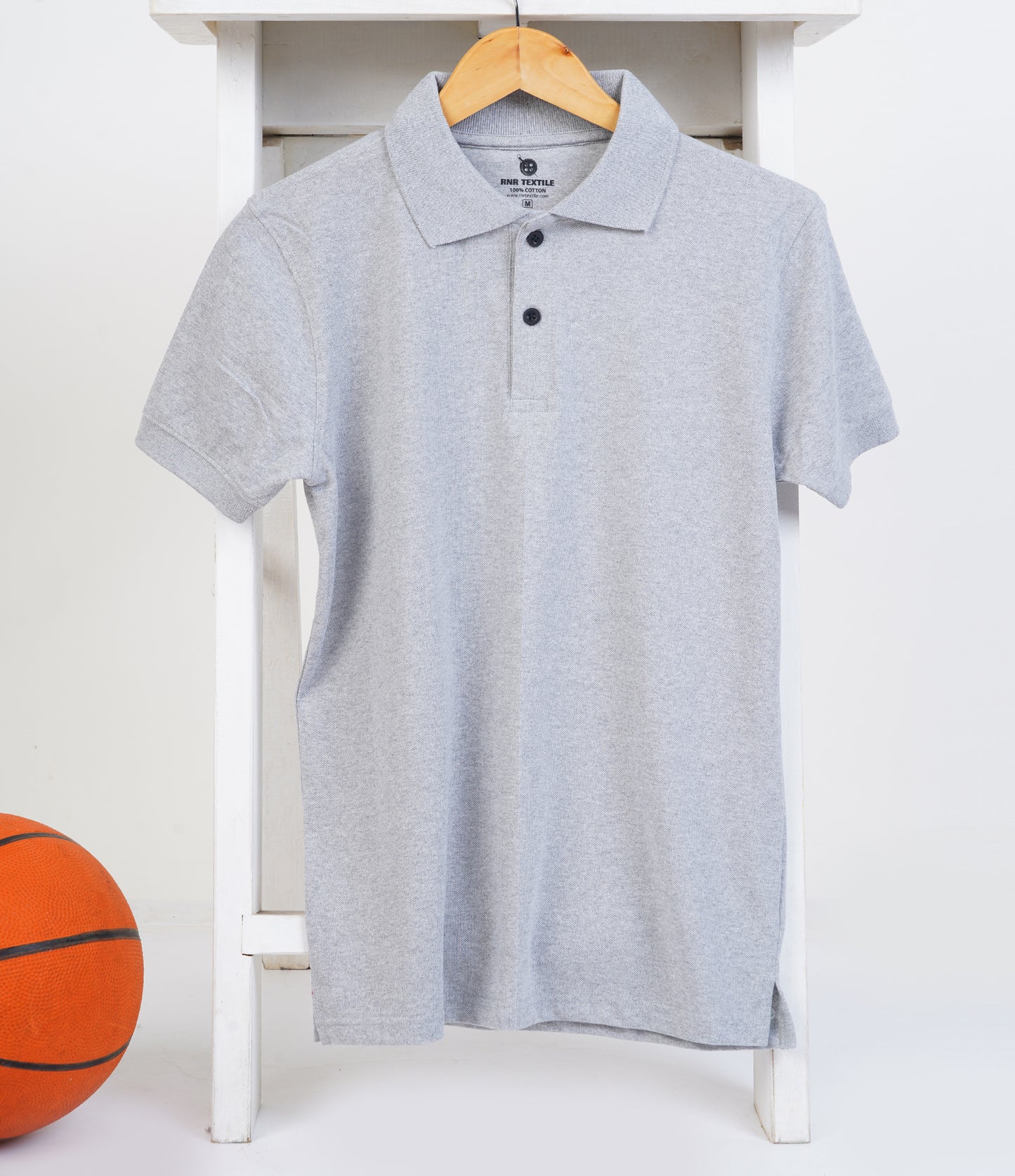 Pure Cotton Collar Polo T Shirts (Melange Grey)