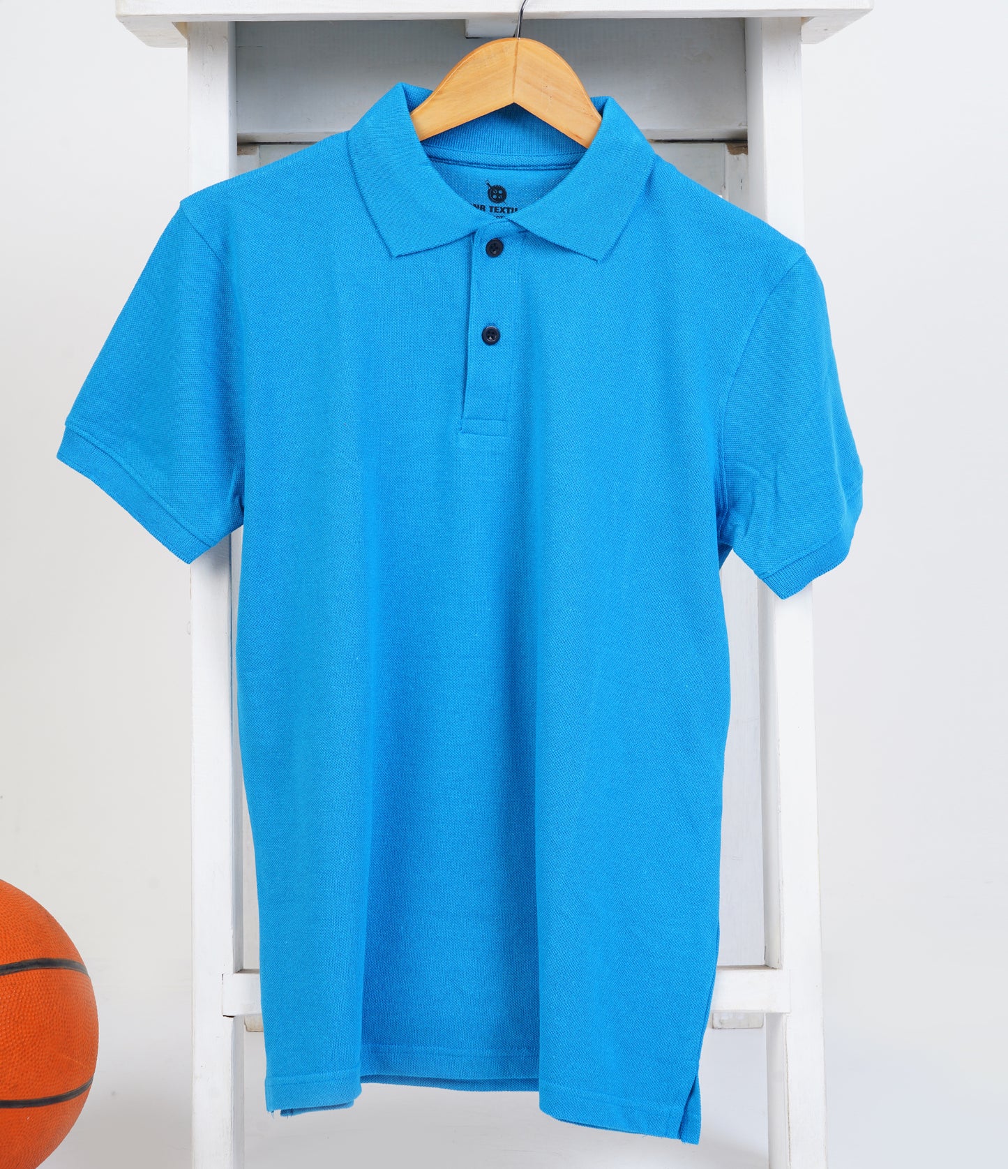 Pure Cotton Collar Polo T Shirts (Turquoise Blue)