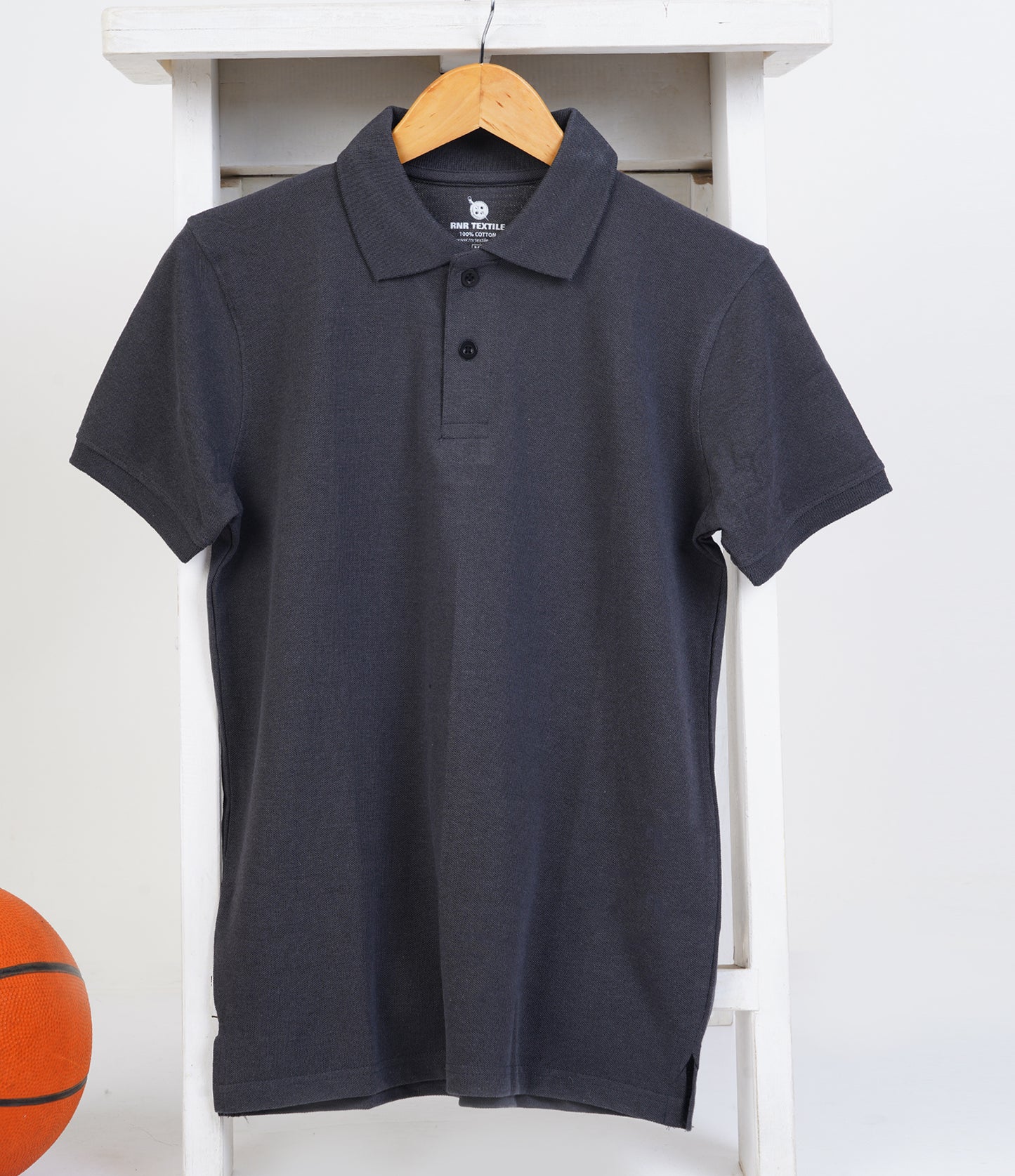 Pure Cotton Collar Polo T Shirts (Dark Grey)